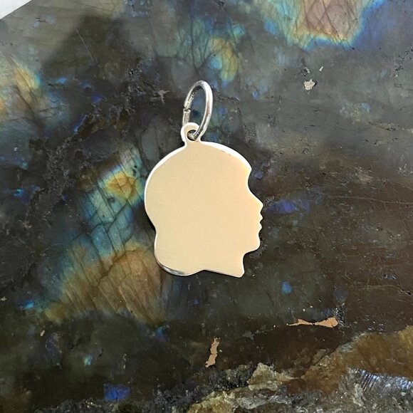 Sterling Silver 925 Female Girl Child Silhouette Profile Engravable Charm - Picture 2 of 11